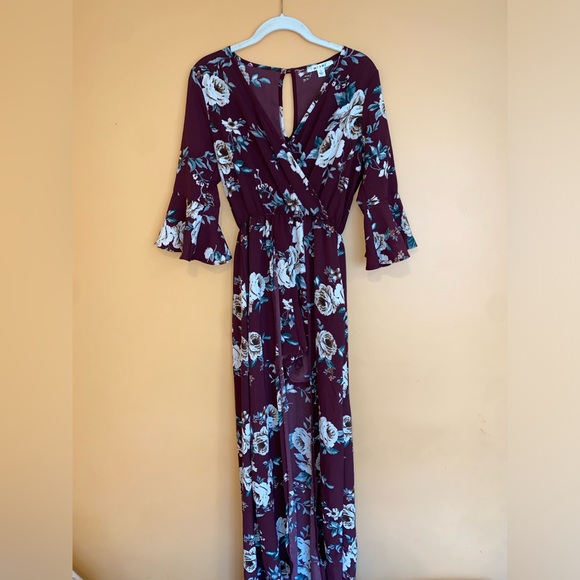 Burgundy Floral Maxi Romper Sm - Picture 1 of 3